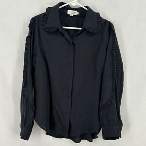 Lili Sidonio Molly Bracken Women’s Medium Black Button Down Ruffle Collar Tunic